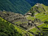 Panoramic view of the Machu Picchu citadel terraces and Huayna Picchu mountain