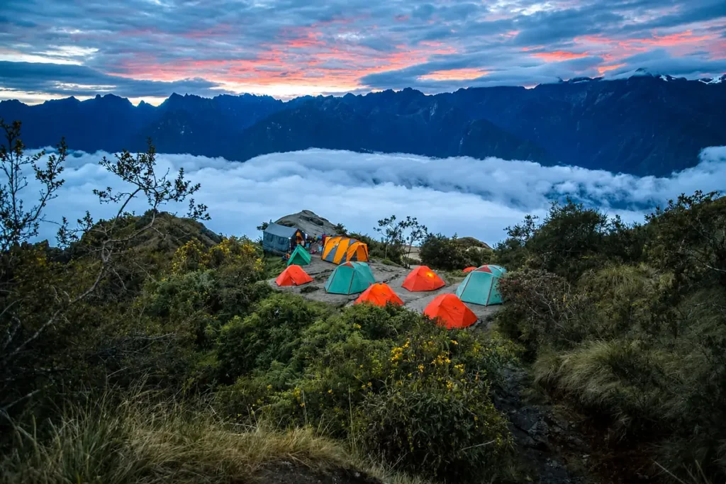 Campsite set up by porters from a licensed Inca Trail tour operator