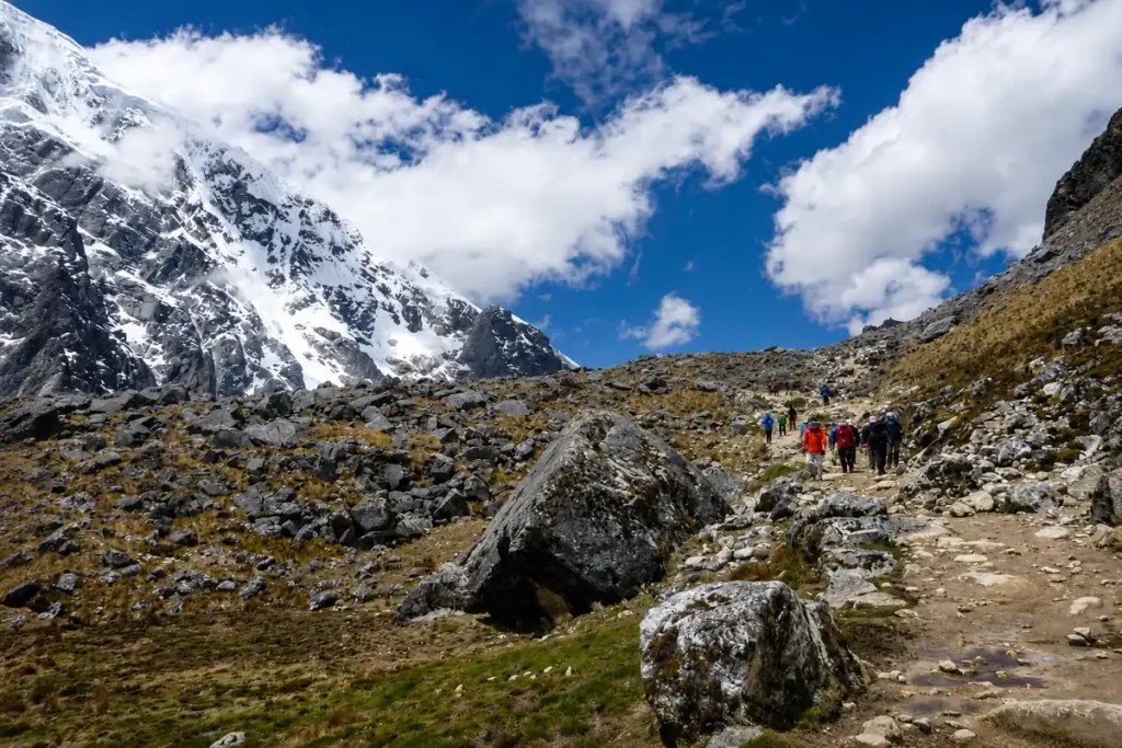 Salkantay Trek difficulty: trekkers on the way up to the Salkantay Pass