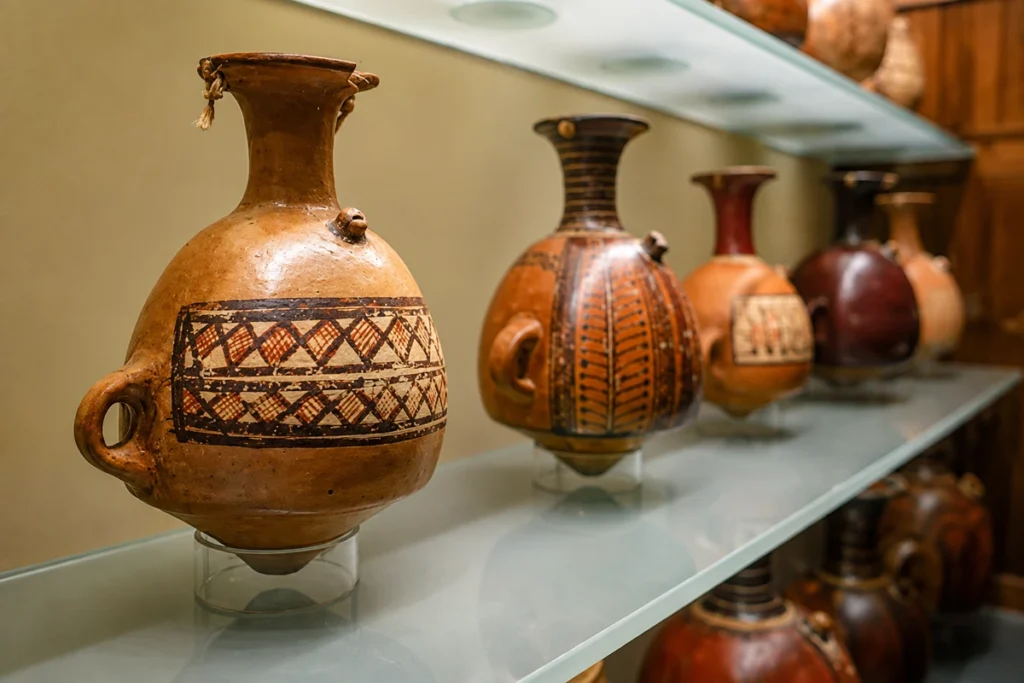 Pre-Columbian ceramics on display in a Cusco museum