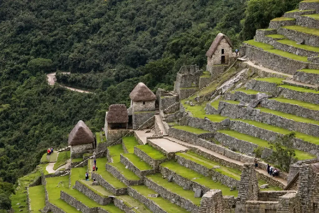 Machu Picchu terraces (andenes) on the slopes below the citadel