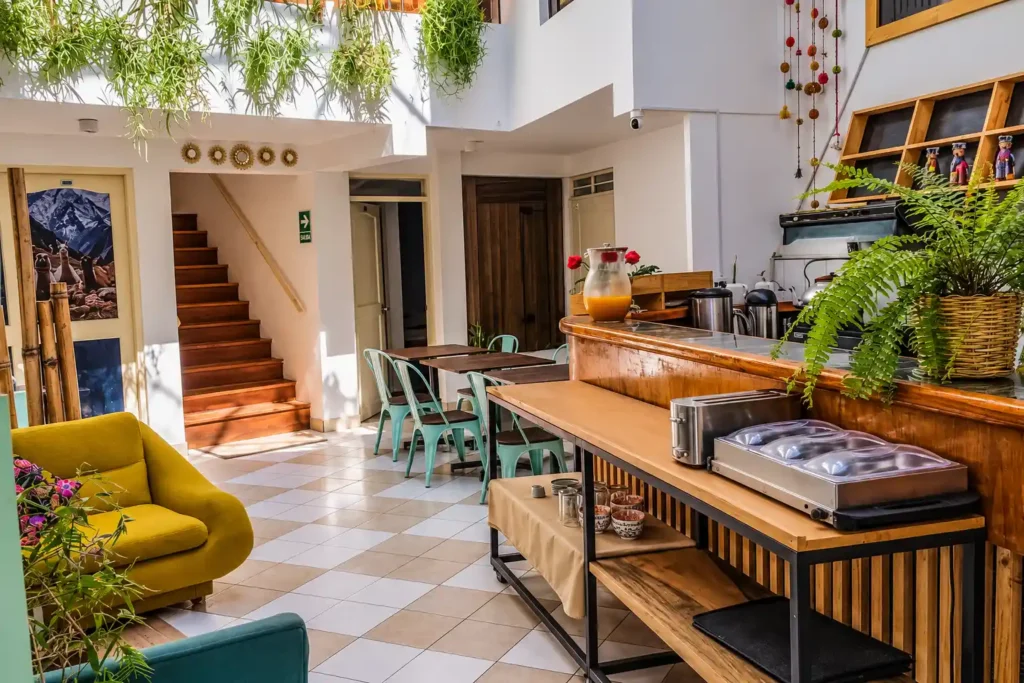 Breakfast lounge at Central Market Hotel San Pedro, a hotel to stay near San Pedro Market Cusco