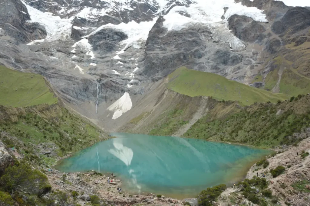 Turquoise Humantay Lake below the glacier of Nevado Humantay