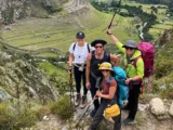Hikers above the Patallacta ruins on the first day of the Inca Trail
