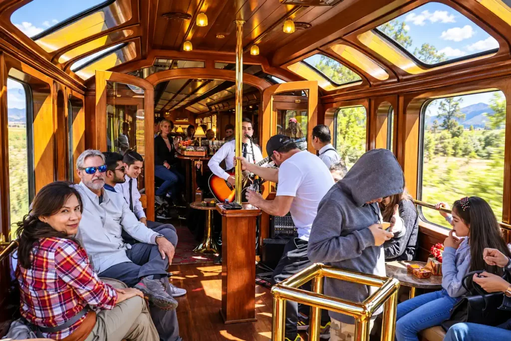 Live Andean music in the bar car of the Hiram Bingham