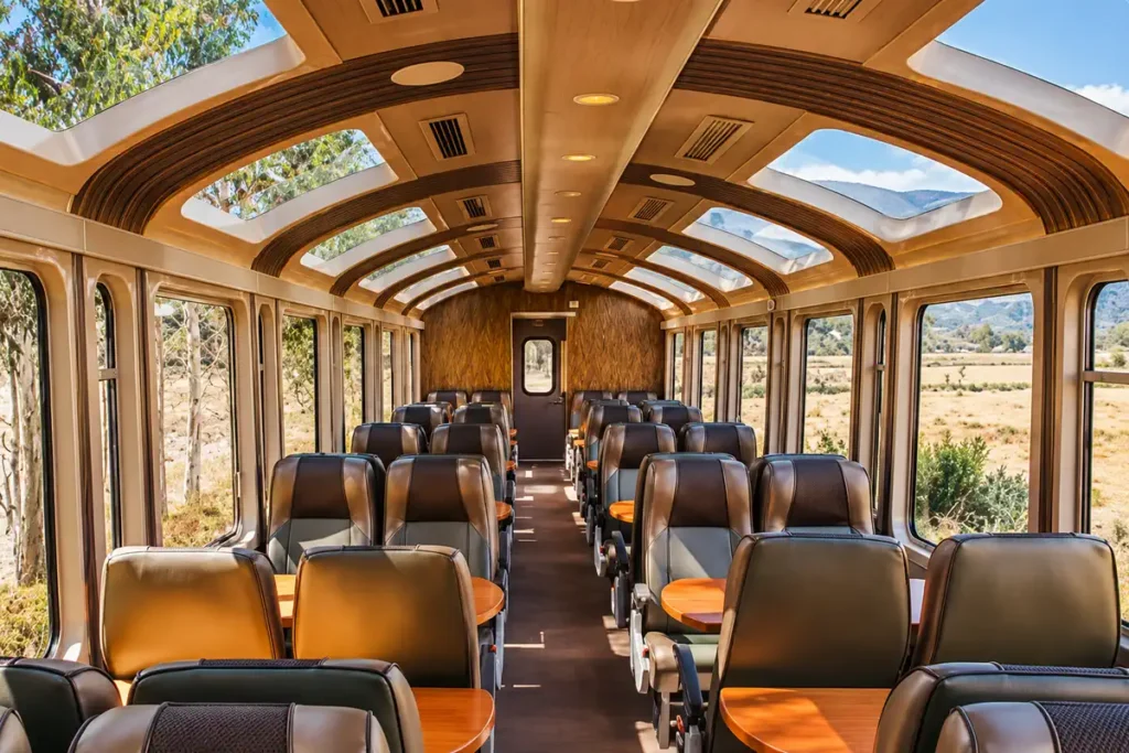 PeruRail Vistadome car with panoramic roof windows